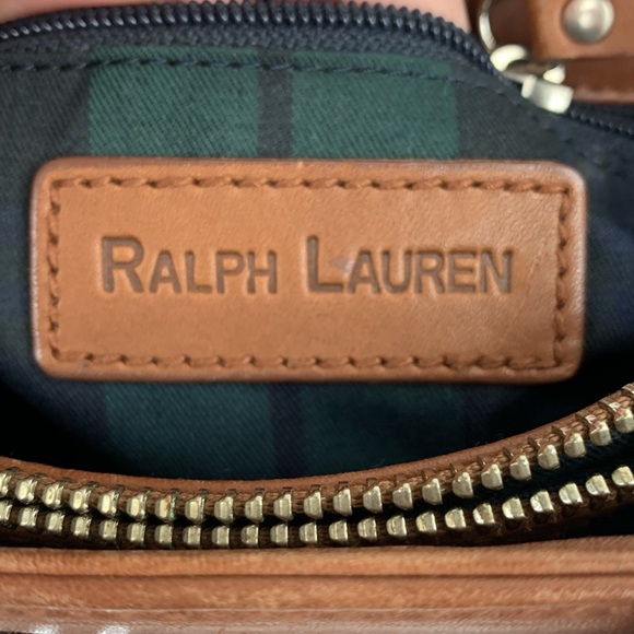 Vintage Ralph Lauren Leather Saddlers Handbag Brown Silver RL Green plaid Lined - Picture 8 of 16